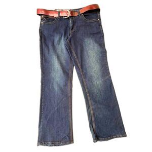 Vintage Harlem womens jean stretch embroidered wash dark blue pocket cowgirl 18